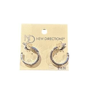 New Directions Shiny Silver Open Hoop Earrings NWT